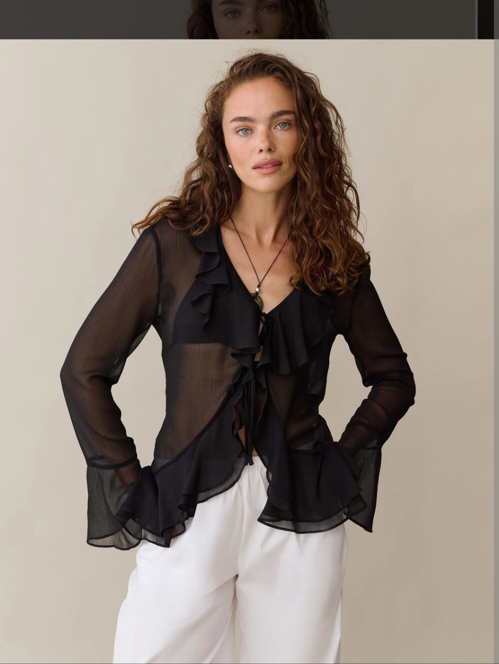 NWT Few Moda kourt Anessa Ruffle Chiffon Blouse Black 8 Tie Front Flare S